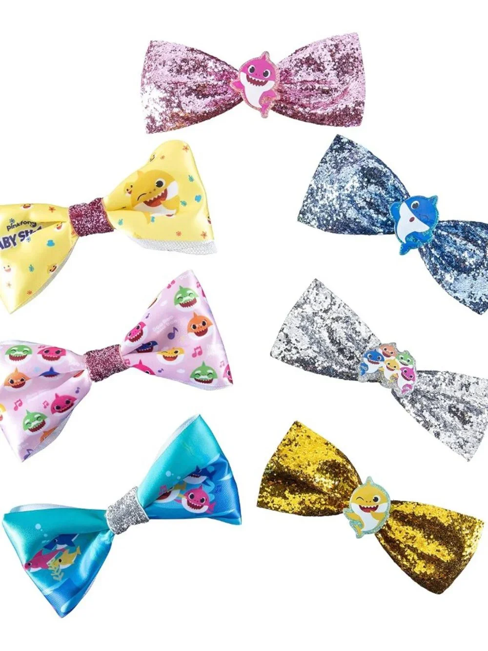 Baby Shark Kids Hair Bows - Hair Accessories Gift Set - 7 Pcs 4 Inch Bundle - Ha